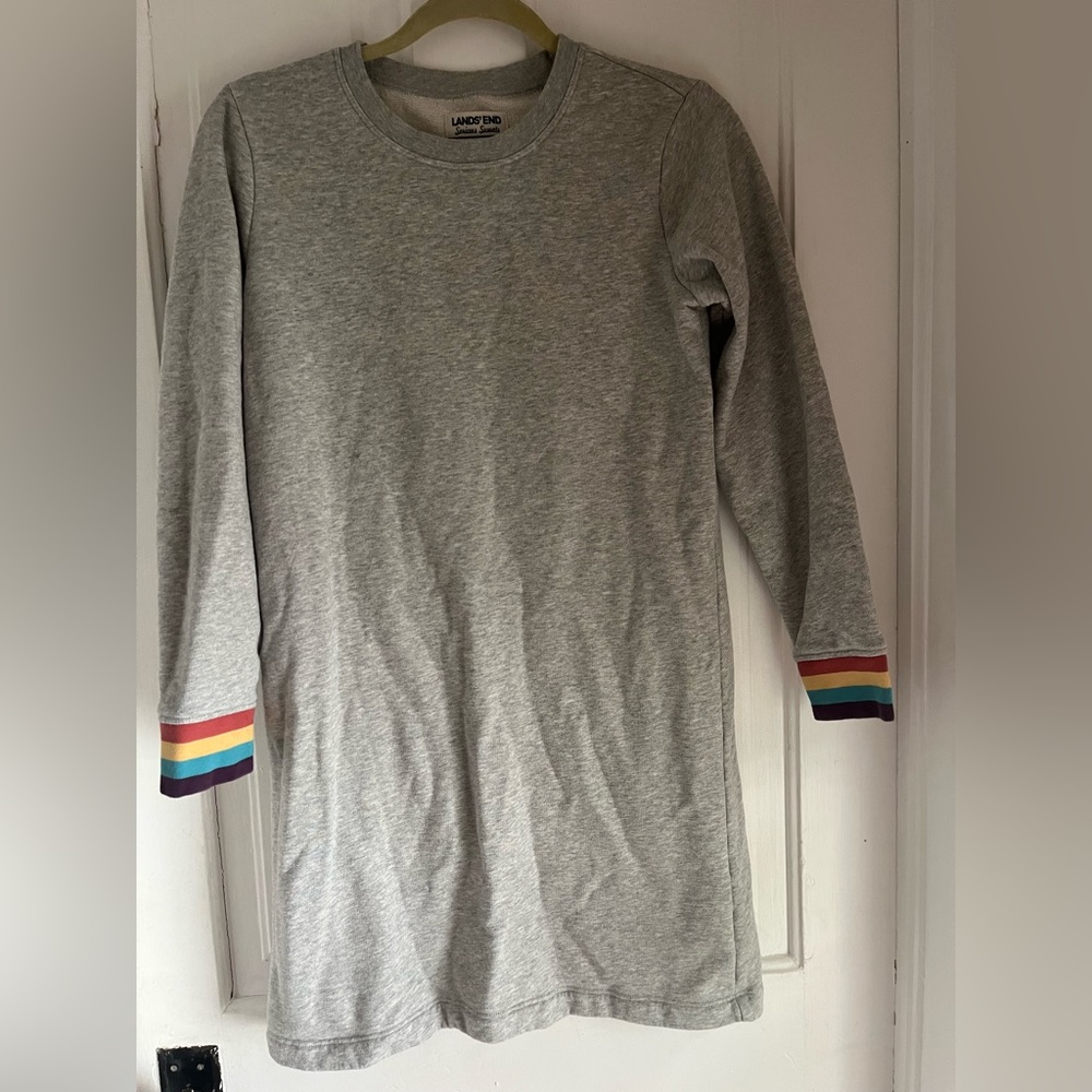 Lands’ End Gray Sweatshirt Dress with striped cuffs Size 2-4 XSP